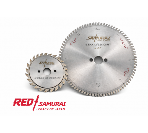 Пильный диск для ДСП 300x3.2/2.2x30 Z96T ST2 трапеция RED SAMURAI + Пильный диск подрезной двухсоставной по ДСП 120x2.8-3.6x20 Z12+12T ST2 RED SAMURAI