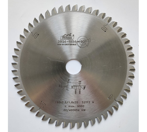 Пильный диск по алюминию, пластику Пильный диск по алюминию 160x2.2/1.8x20 z52  87 TFZ N